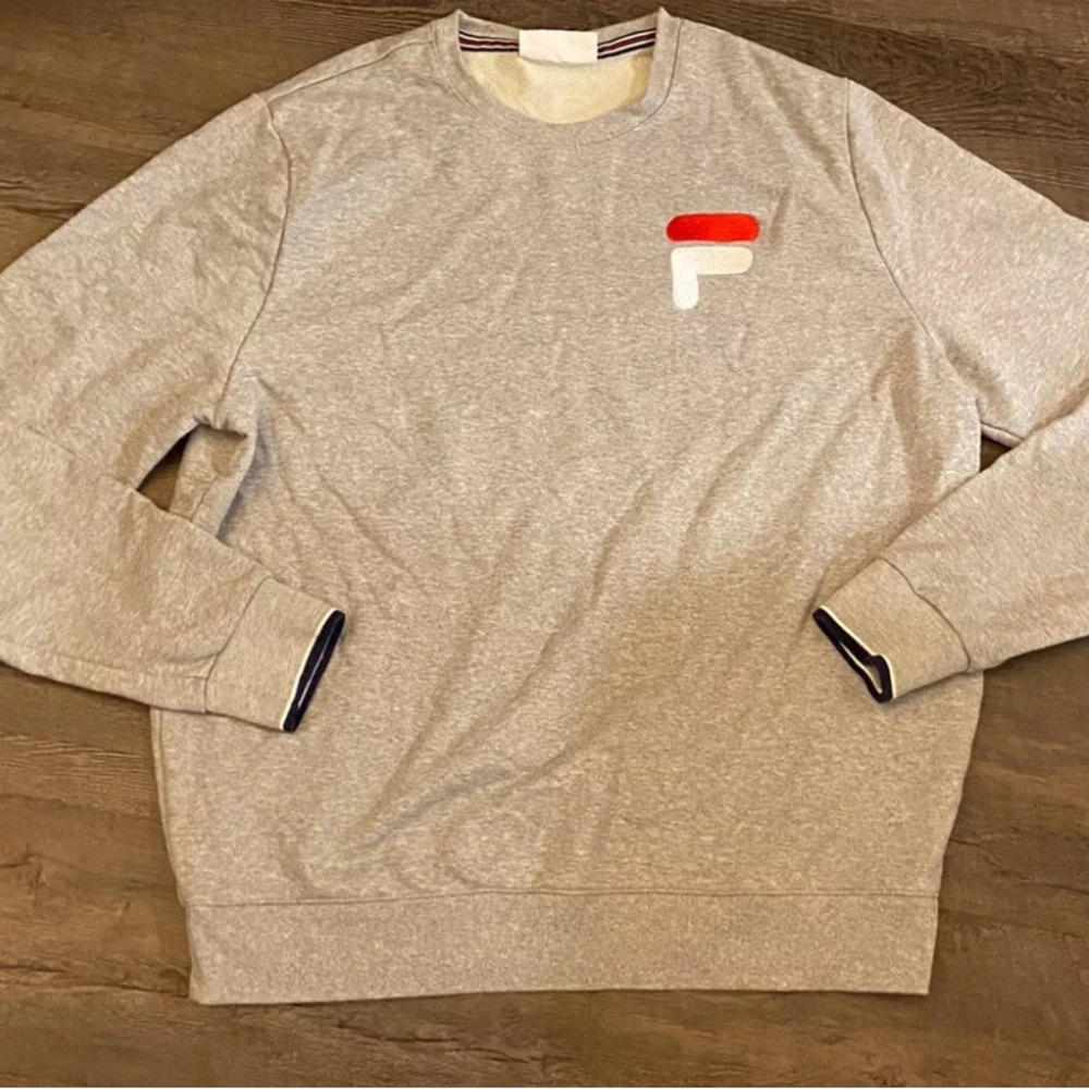 Fila Sweatshirt Men's 2XL Long Sleeve Embroidered Logo Crew Neck Gray Red White